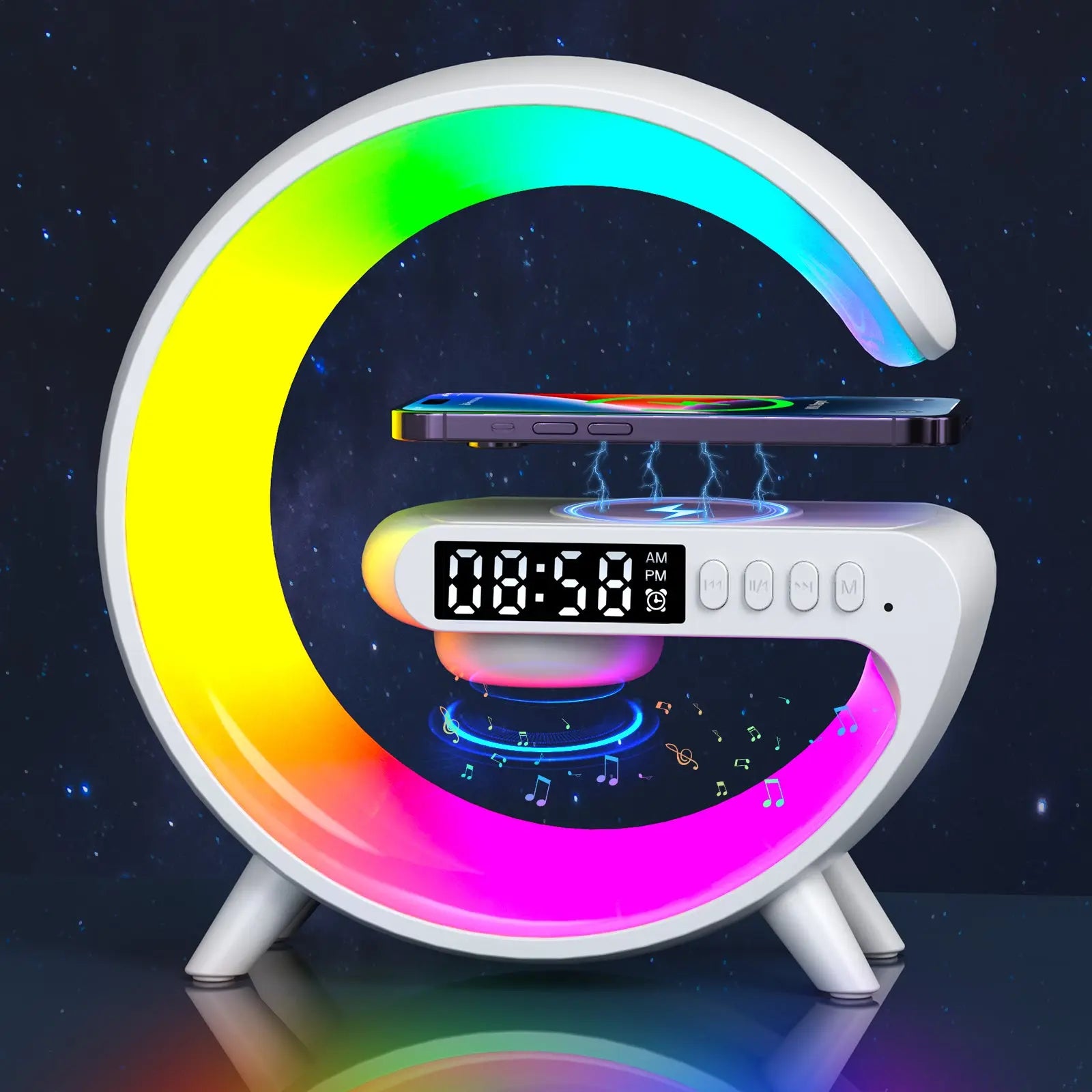 3 in 1 RGB Speaker Wireless Charger Pad Alarm Clock E-mart